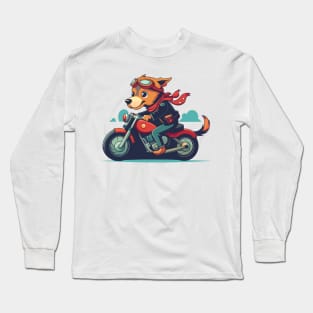 cute dog riding a motorbike Long Sleeve T-Shirt